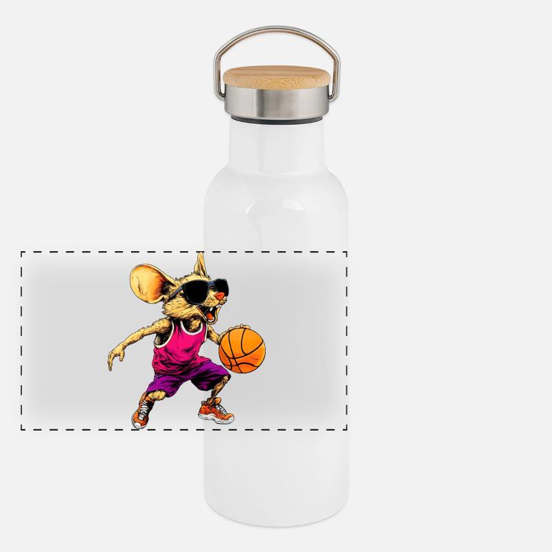 Souris de basket-ball Gourde isotherme avec bouchon en bambou