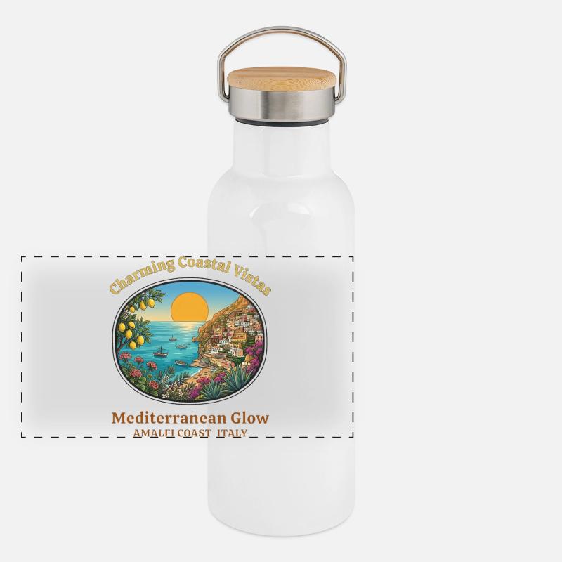 Amalfi Coast Positano Lemons Summer Holidays Panoramic Thermal Bottle with Bamboo Lid