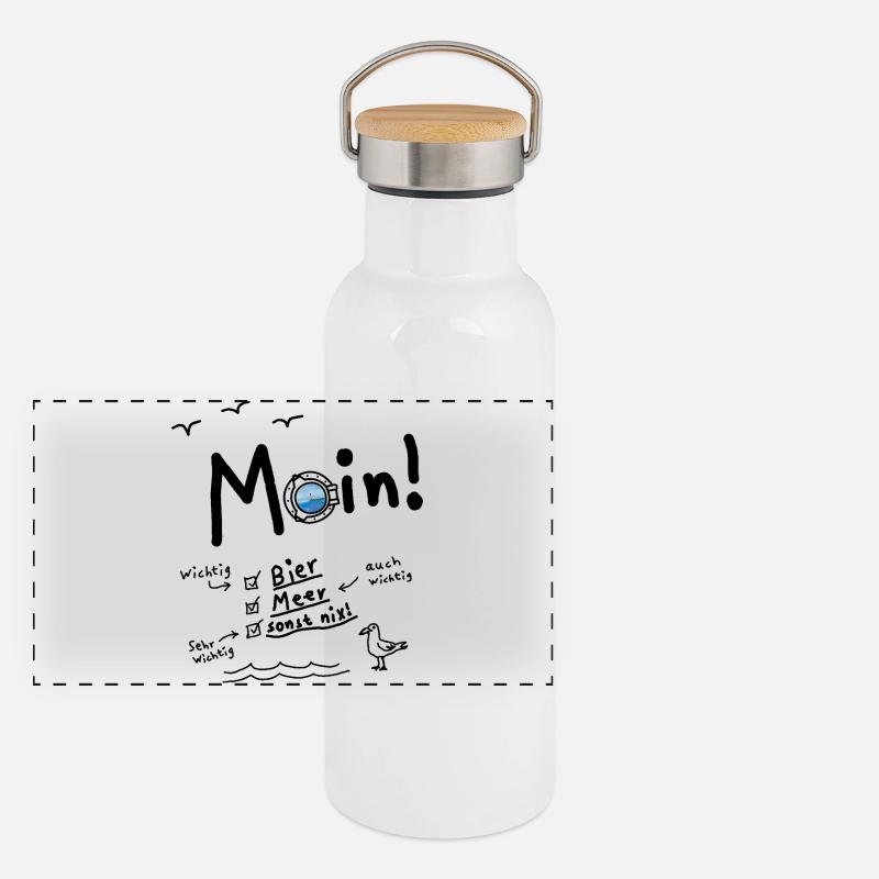Moin Meer Bier Urlaub Panorama Thermosflasche mit Bambusdeckel