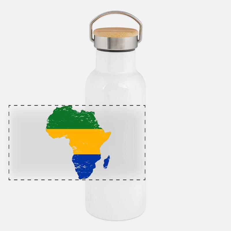 Gabon_Flagge_Afrika_used Gourde isotherme avec bouchon en bambou