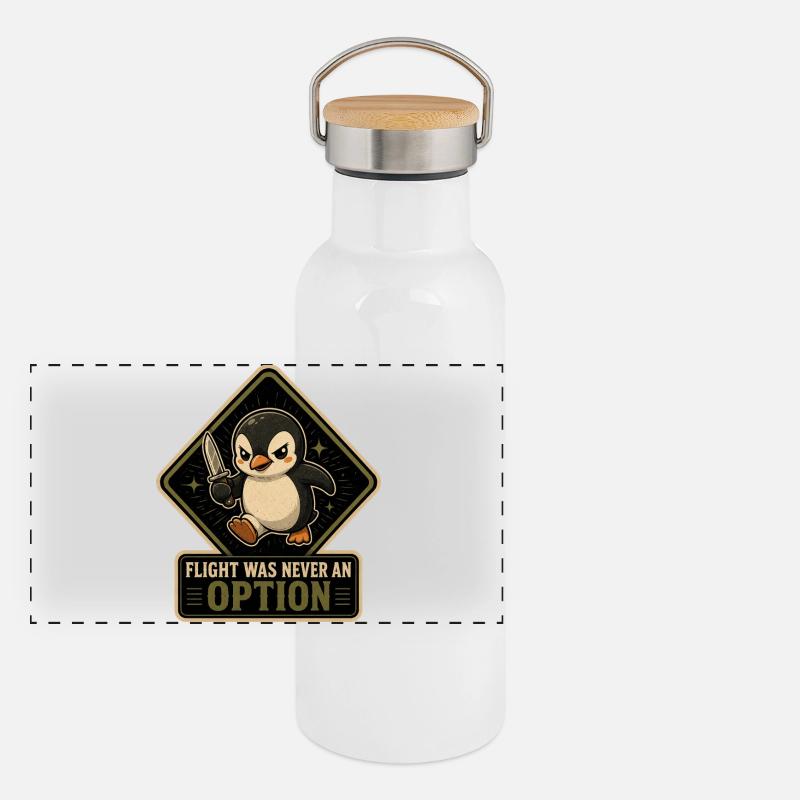 Flight Was Never An Option - Mutig Pinguin Messer Panorama Thermosflasche mit Bambusdeckel