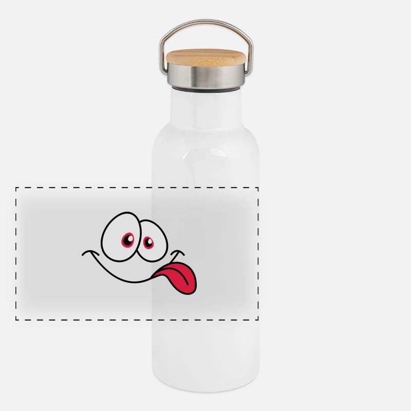 Smiling Comic Face Cool Tongue Sticking Out Panoramic Thermal Bottle with Bamboo Lid