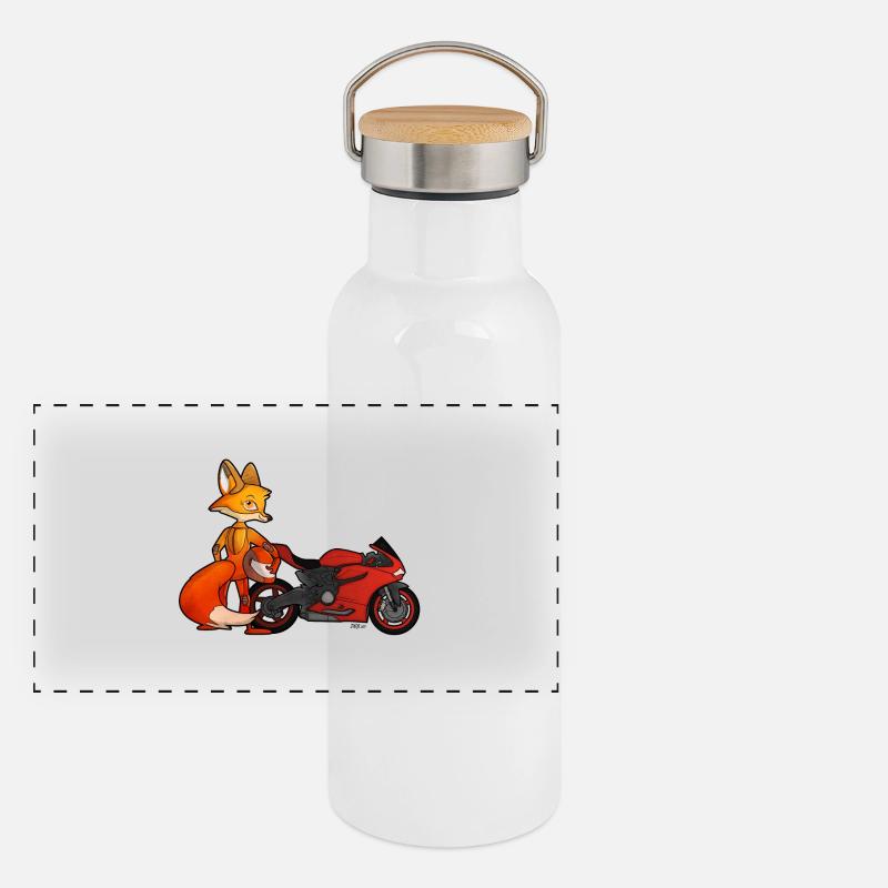 Fuchs Motorrad Panorama Thermosflasche mit Bambusdeckel