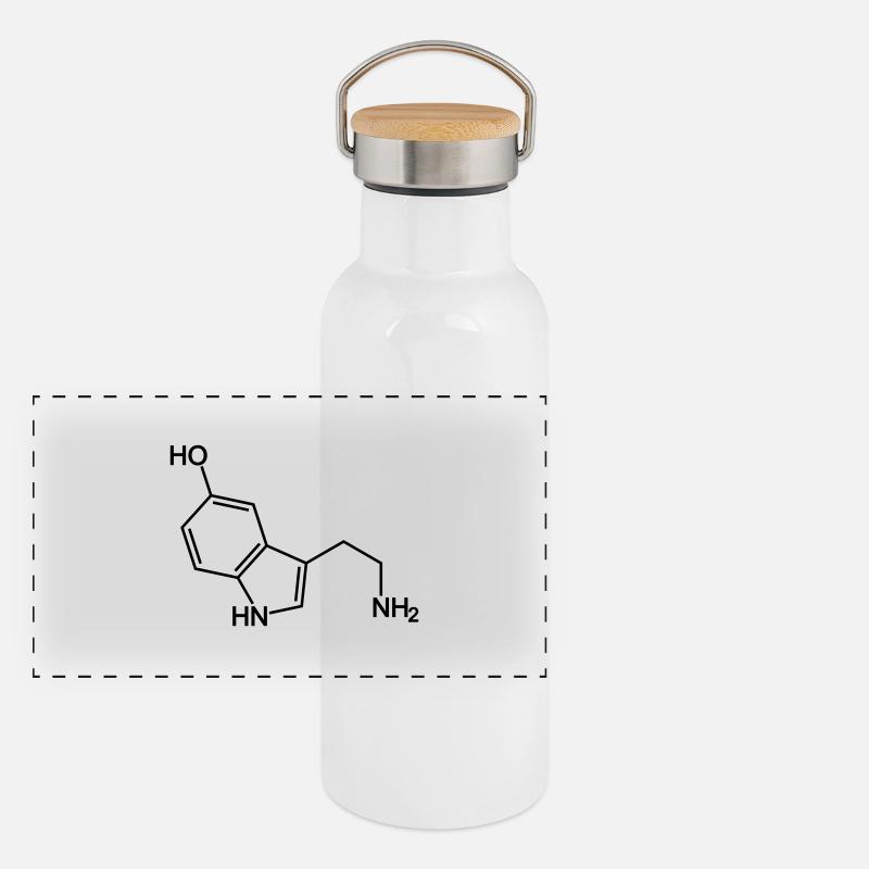 Serotonin Molekül Panorama Thermosflasche mit Bambusdeckel