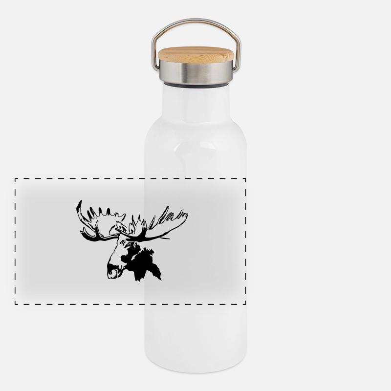 elch - elk - moose - jagd - jäger Panorama Thermosflasche mit Bambusdeckel