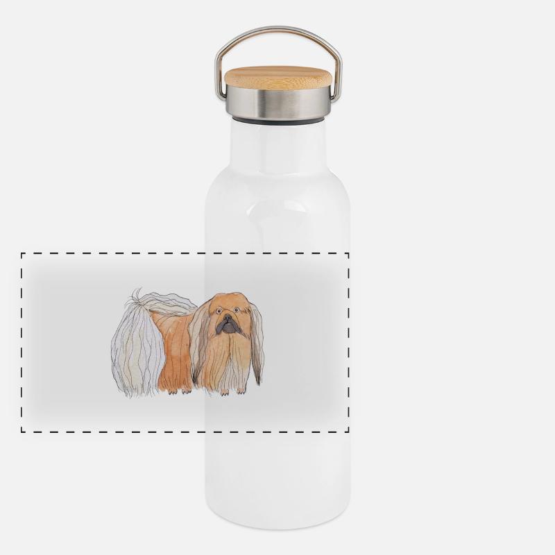 Pekingese - fun - Panoramic Thermal Bottle with Bamboo Lid - white
