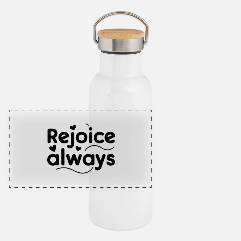 Freue dich, alle Zeit Panorama Thermosflasche mit Bambusdeckel