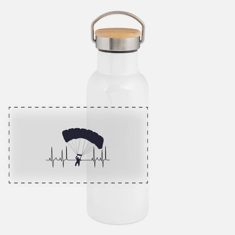 Parachuting paragliding cardiogram Panoramic Thermal Bottle with Bamboo Lid