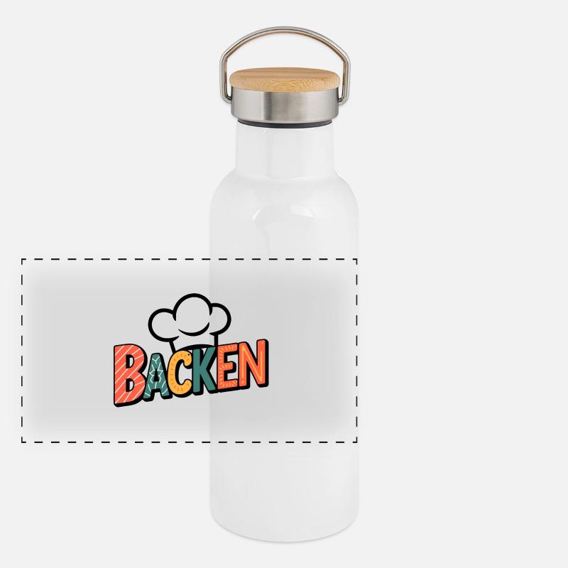 Backen mein Hobby - buntes Bäckermotiv Panorama Thermosflasche mit Bambusdeckel