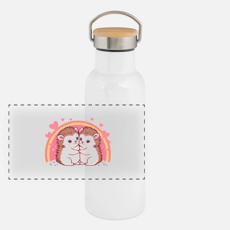 Hérissons amoureux - Conception de câlin mignon Gourde isotherme avec bouchon en bambou