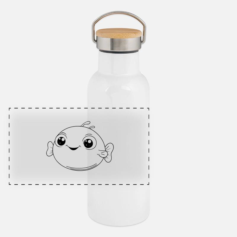 mignon poisson-globe comme illustration vectorielle Gourde isotherme avec bouchon en bambou