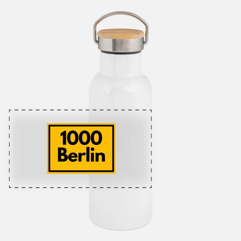 Panneau de lieu - puis Rétro urbain Code postal 1000 Berlin Gourde isotherme avec bouchon en bambou