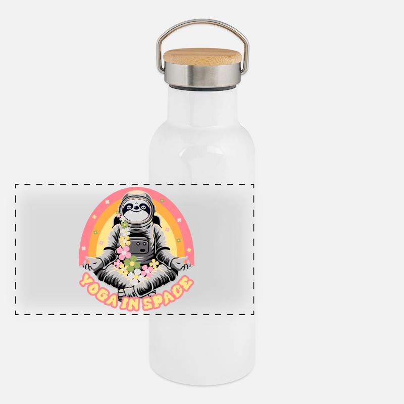 Faultier macht Yoga im All Panorama Thermosflasche mit Bambusdeckel