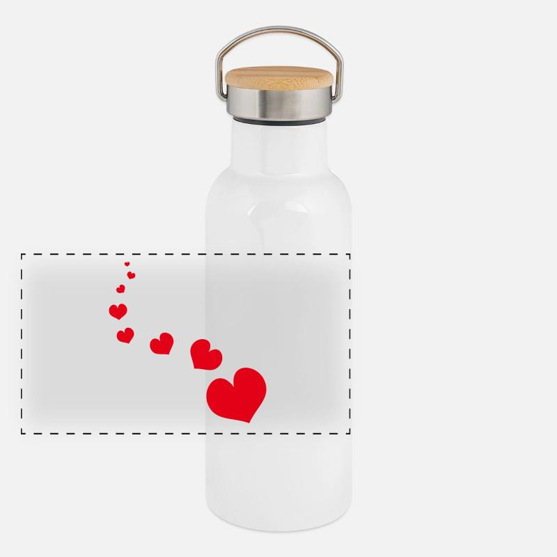 Rotes Herz Panorama Thermosflasche mit Bambusdeckel