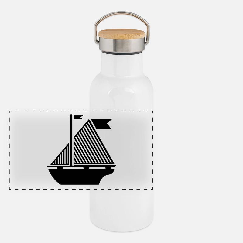 Boat Illustration Panoramic Thermal Bottle with Bamboo Lid