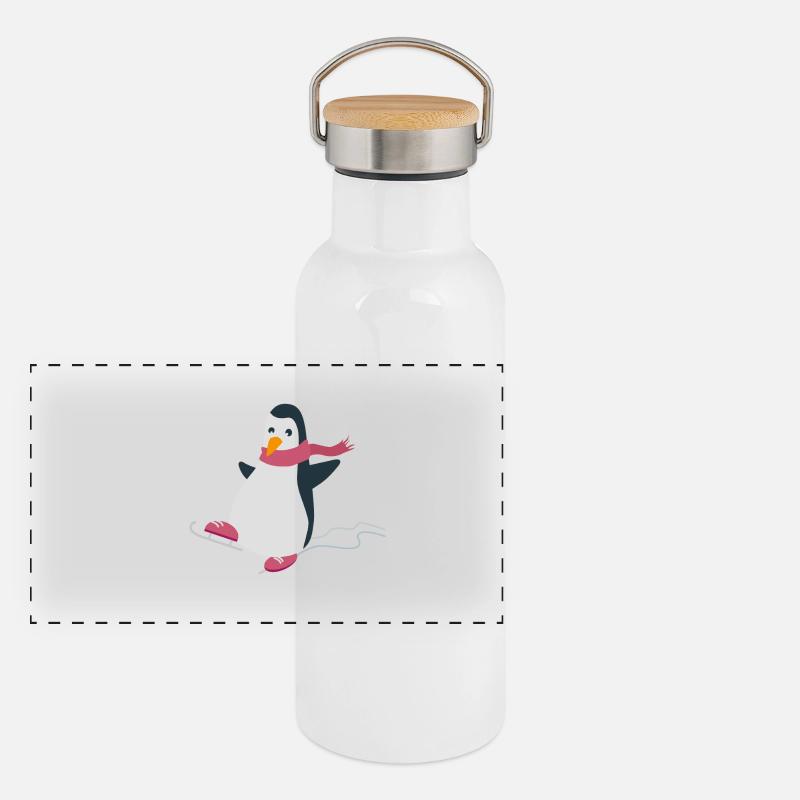 manchot - Gourde isotherme avec bouchon en bambou - blanc