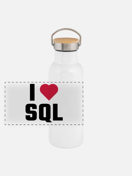 Ich liebe SQL - Panorama Thermosflasche mit Bambusdeckel - Weiß