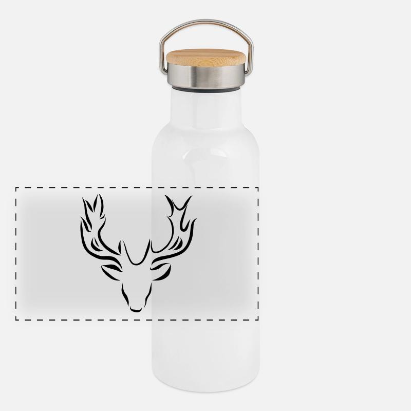 Hirsch Elch Kopf Rentier Illustration Geweih Panorama Thermosflasche mit Bambusdeckel