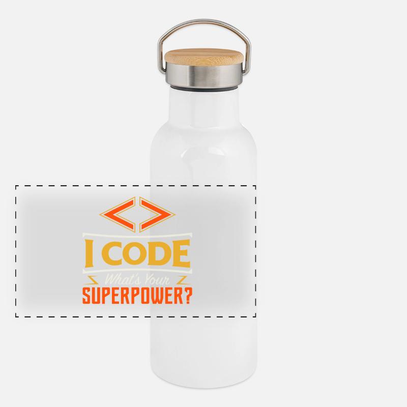 I code what es your superpower? Panorama Thermosflasche mit Bambusdeckel