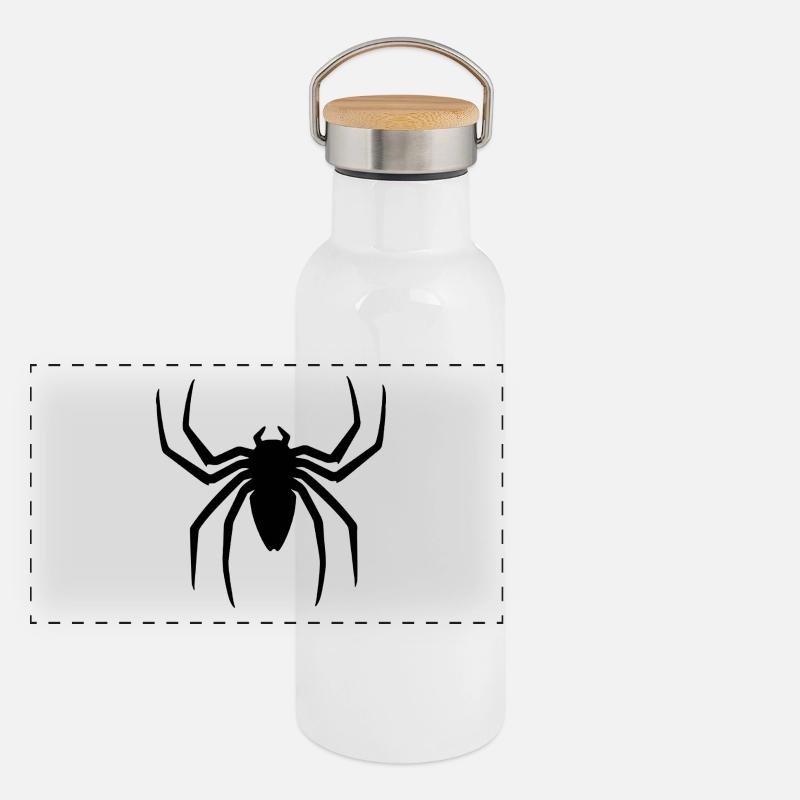 Schwarze Spinne Halloween Geschenkidee Panorama Thermosflasche mit Bambusdeckel