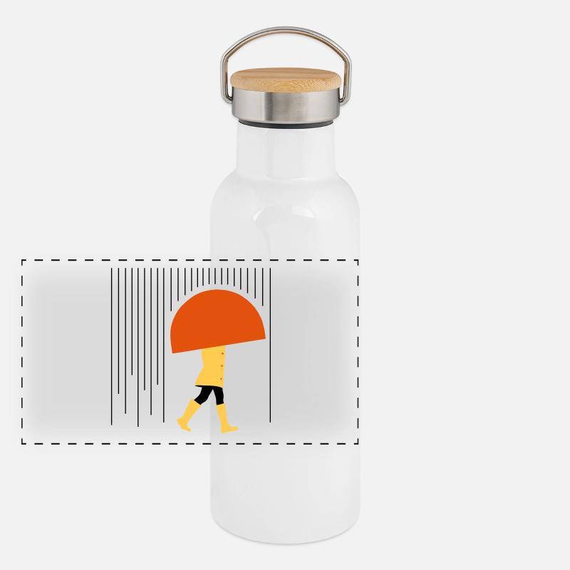 Mensch im Regen - Minimal Panorama Thermosflasche mit Bambusdeckel