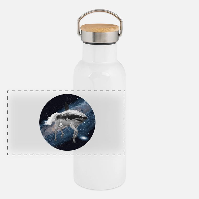 Shark horse in outer space Panoramic Thermal Bottle with Bamboo Lid