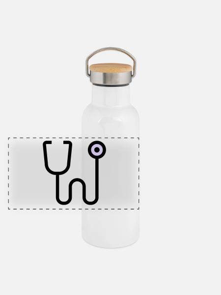 Stethoscop Untersuchung vom Doktor Arzt - Panorama Thermosflasche mit Bambusdeckel - Weiß - Vorne