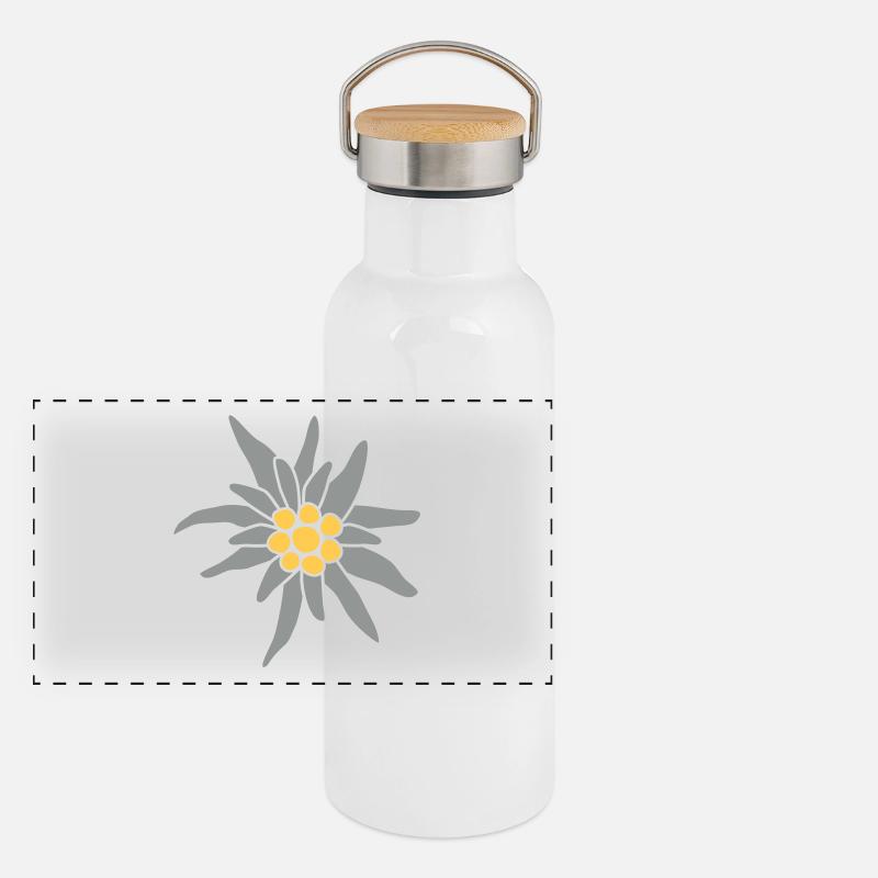 Edelweiß Blüte Panorama Thermosflasche mit Bambusdeckel