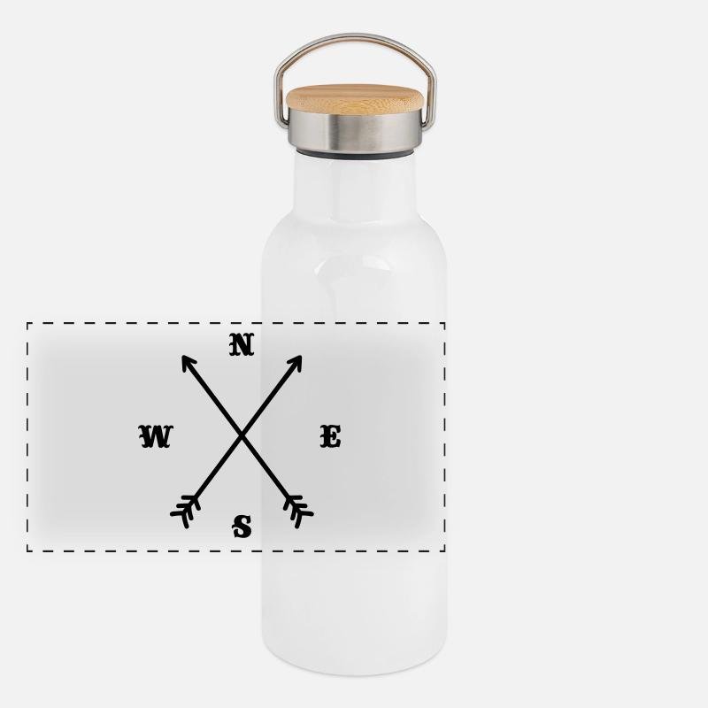 Hipster Kompass / Kreuz - Modern Trendy Outfit Panorama Thermosflasche mit Bambusdeckel