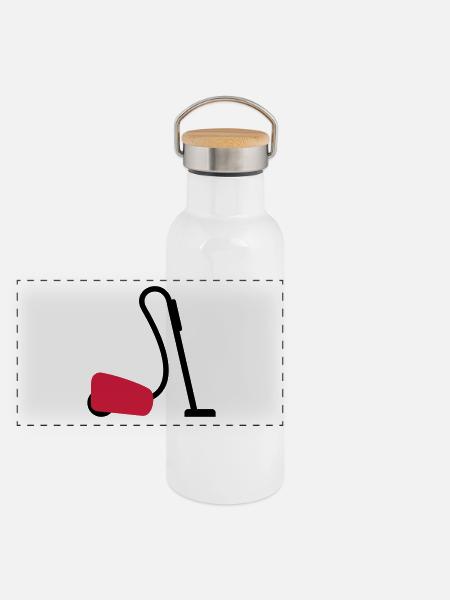 Staubsauger - Panorama Thermosflasche mit Bambusdeckel - Weiß - Vorne