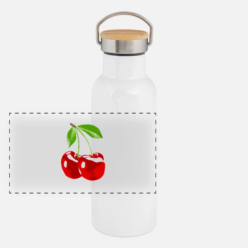 Cherry Kirsche Obst Ernte Panorama Thermosflasche mit Bambusdeckel