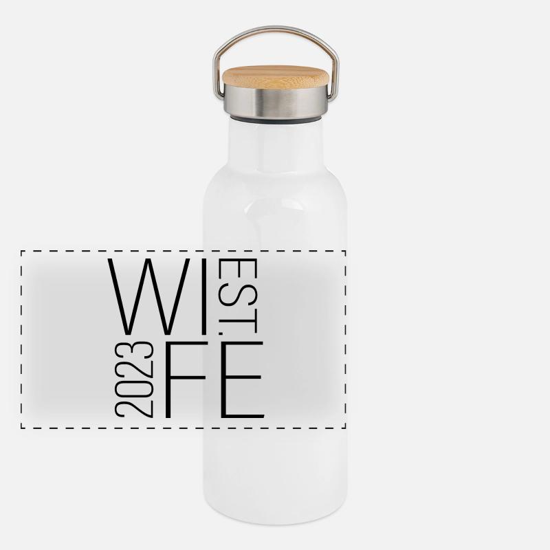 Ehefrau Est. 2023 Ehepaar Passende Hochzeit Panorama Thermosflasche mit Bambusdeckel