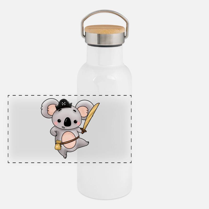 Koala pirate au sabre et à l’or Gourde isotherme avec bouchon en bambou
