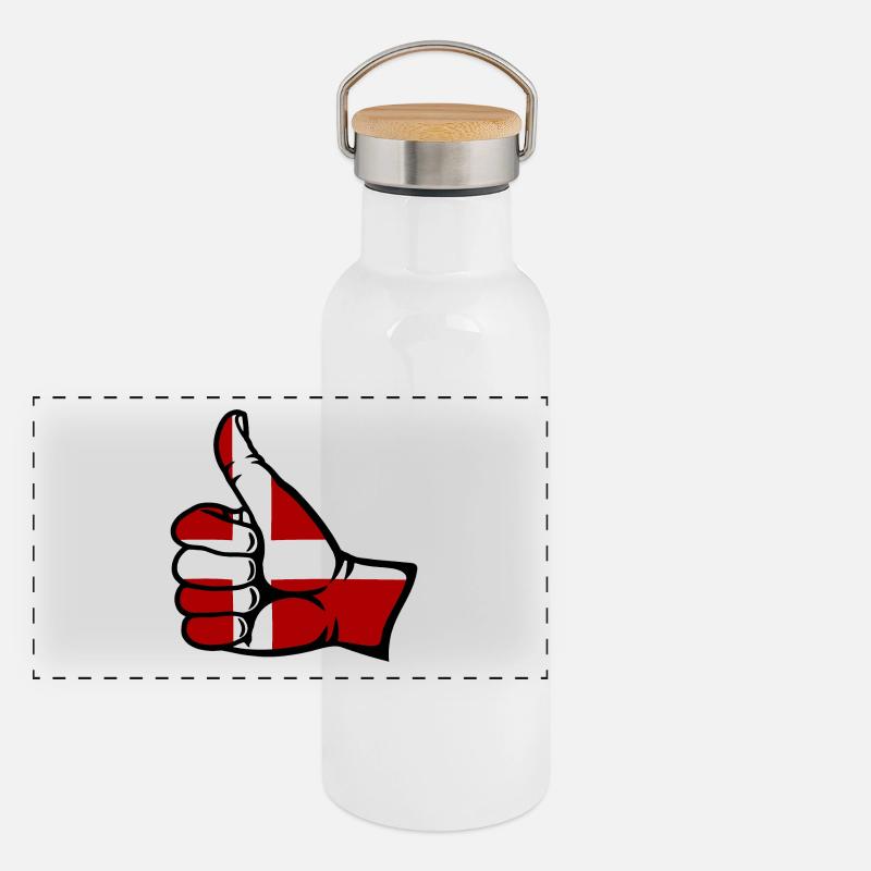 Denmark Flag All Right Symbol Panoramic Thermal Bottle with Bamboo Lid