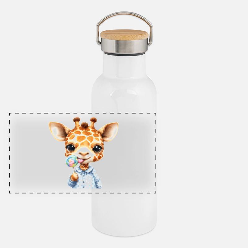Giraffe child with lollipop Panoramic Thermal Bottle with Bamboo Lid