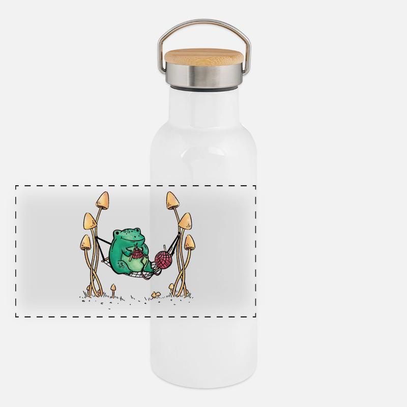 Frosch Handarbeiten Stricken Natur Hängematte Panorama Thermosflasche mit Bambusdeckel