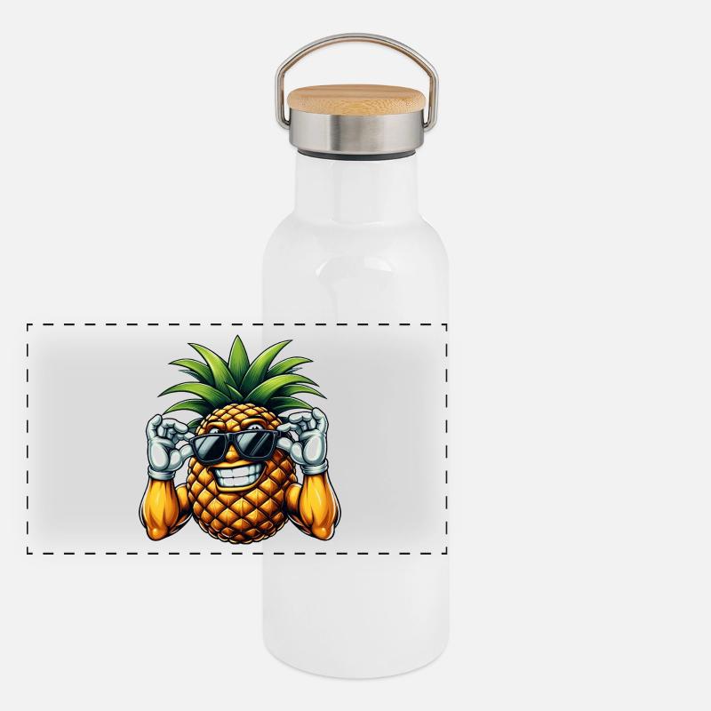 Strong pineapple with sunglasses cartoon Panoramic Thermal Bottle with Bamboo Lid