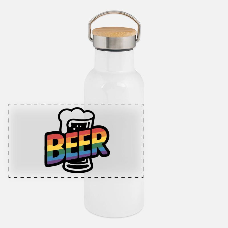 Queer Beer - Cool Beer Logo Panorama Thermosflasche mit Bambusdeckel