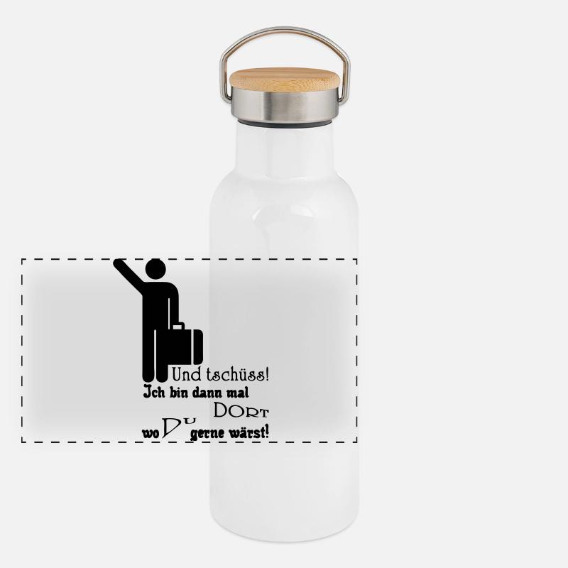 Und tschüss! Geschenk Rente Urlaub Spruch Fun Panorama Thermosflasche mit Bambusdeckel