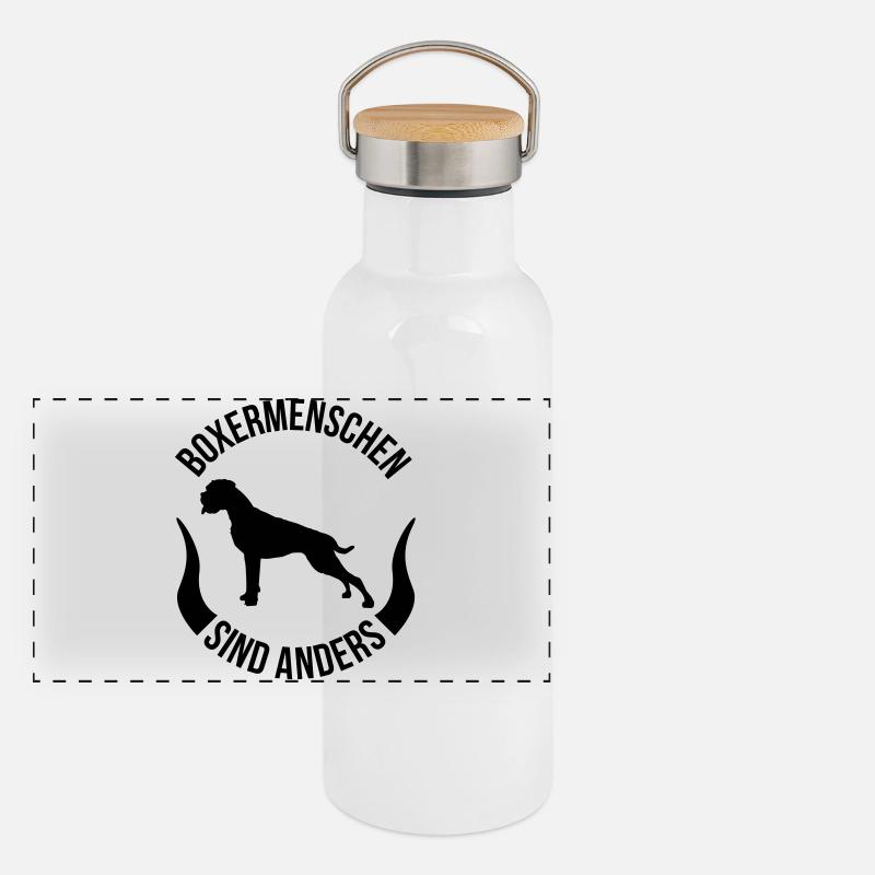 Boxermenschen sind anders Panorama Thermosflasche mit Bambusdeckel