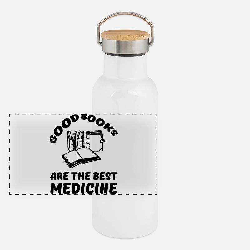 Bücher Medizin Lesen Leser Geschenk Spruch Panorama Thermosflasche mit Bambusdeckel