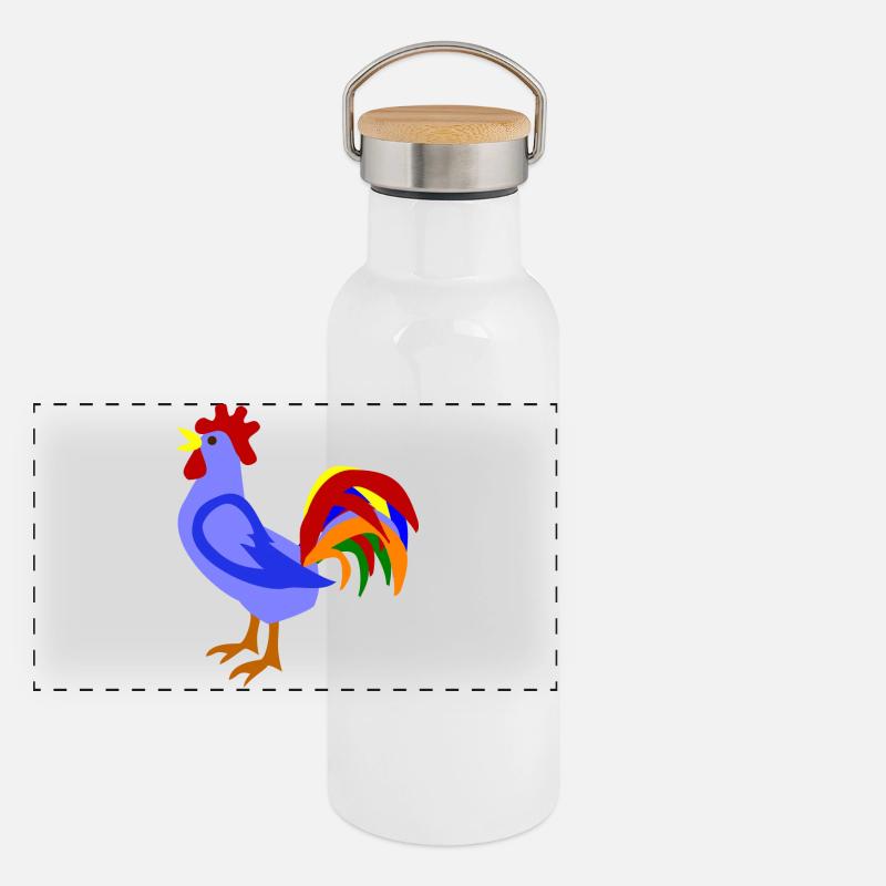 Coq coloré dans la conception artistique Gourde isotherme avec bouchon en bambou