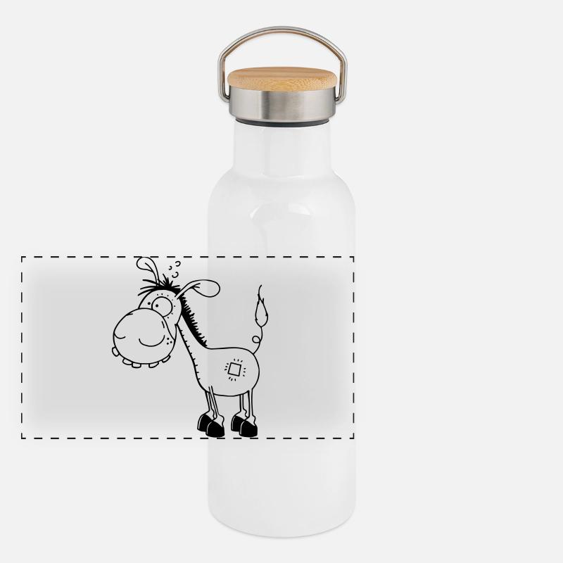 Esel - Langohresel - Eselchen Panorama Thermosflasche mit Bambusdeckel