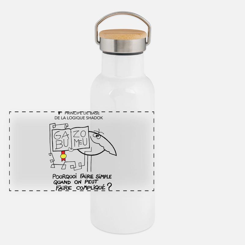 Principio Shadok - Termo con tapa de bambú - blanco