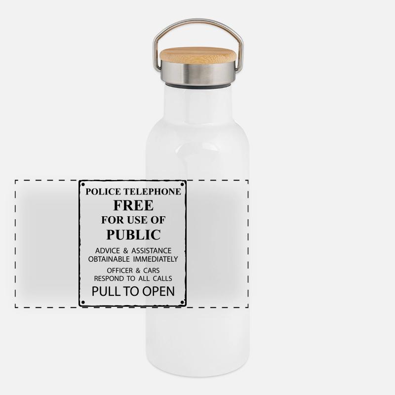 police box text Panoramic Thermal Bottle with Bamboo Lid