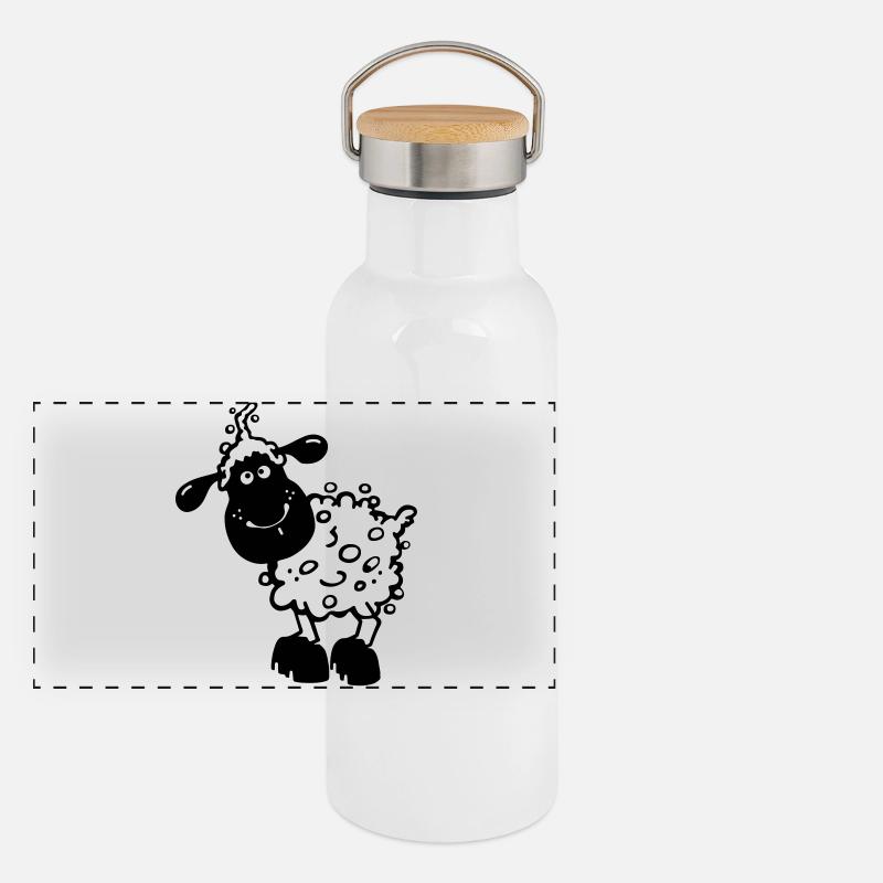Kleines Schaf - Schafe Panorama Thermosflasche mit Bambusdeckel
