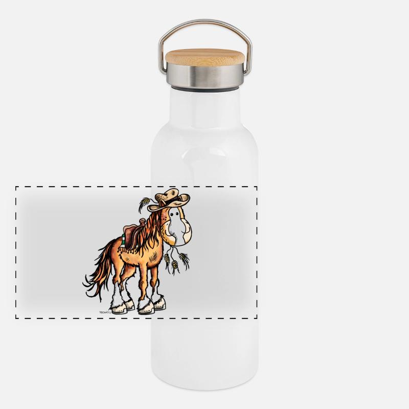 Westernpferd on Tour Panorama Thermosflasche mit Bambusdeckel