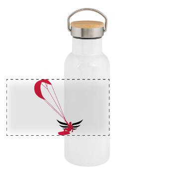 Kitesurfen / Kitesurfer / Kiteboarden / Kitesurf - Panorama Thermosflasche mit Bambusdeckel - Weiß - Vorne