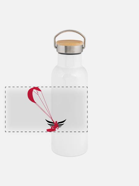 Kitesurfen / Kitesurfer / Kiteboarden / Kitesurf - Panorama Thermosflasche mit Bambusdeckel - Weiß
