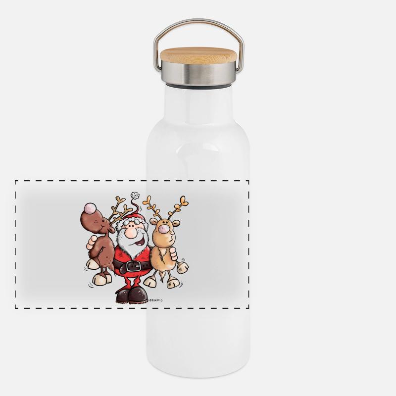 Père Noël câlins Rennes Gourde isotherme avec bouchon en bambou